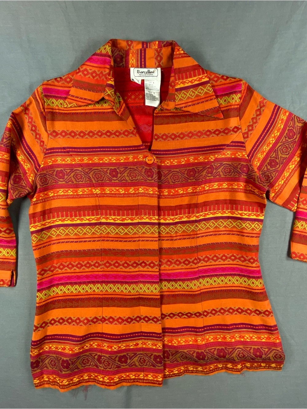 Vintage Borcellini Orange Striped Button-Front Women’s Top size 6